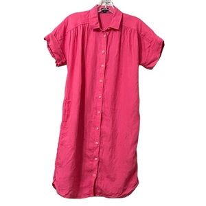J. Crew Pink Relaxed Fit Short Sleeve Baird McNutt Irish Linen Button Shirtdress
